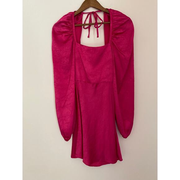 Lovers & Friends Azusa Mini Dress Square Neck Puff Sleeve Hot Berry Pink EUC S - Picture 4 of 8